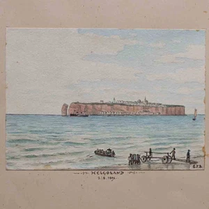 Helgoland Hiustorische Ansicht Schleswig-Holstein Monogramm E F B Aquarell 1891 - Picture 1 of 5