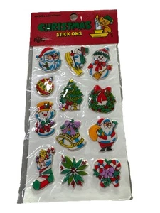 Adesivi vintage Puffy Russ Natale Stick On Taiwan anni 80 Babbo Natale pupazzo di neve NOS - Foto 1 di 9