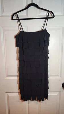 JS Collections Black Tiered Square Fringe Flapper Cocktail Dress Sleeveless 10 - Image 1 of 4