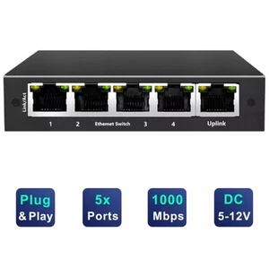 5Port Gigabit Desktop Netzwerk Switch RJ45 LAN Ethernet Verteiler 1000MBit/s DE - Afbeelding 1 van 20