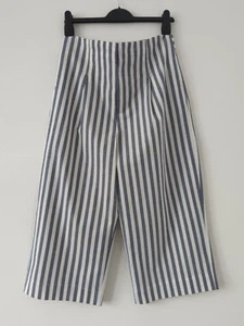 Pantalón de mujer Zara plisado de algodón a rayas tiro alto corto mediano L 20" - Imagen 1 de 6