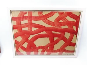 Contemporary Art Acrylic on Wood by Murado '99 -Gestural Abstract Red Loop Lines - Bild 1 von 9