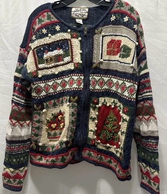 Cárdigan de Navidad tejido vintage de reliquia coleccionables suéter con cremallera Grandmacore Foto 1 de 4