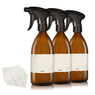 Oputec 3 x 500ml Sprühflaschen aus Glas, Braunglas, Pflanzen, Blumen, Reinigung