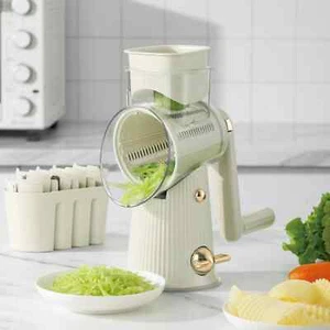 5-in-1 Rotary Grater Hand Crank Cream Gold Stainless Steel Non Slip - Picture 1 of 8