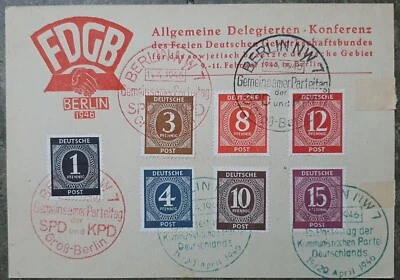 FDGB Conference of The Free German Trade Union Occupation World War 1946 Card - Image 1 of 2