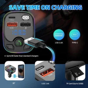 Transmisor FM Bluetooth 5.0 para Coche, QC3.0 PD Tipo-C Radio 3.1A USB H9O9 NUEVO/ - Imagen 1 de 15