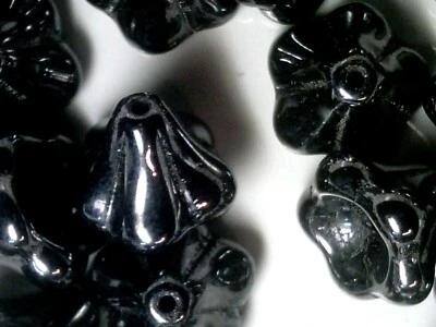 Vtg 25 11x13mm Hematite Czech Glass Bell-Shaped Flower Loose #060721v - Image 1 of 3