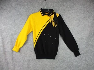 Vintage 80s Sweater Women's 36 Black Yellow Removable collar Cheerleader Supply - Picture 1 of 13