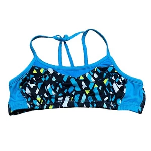 Champion Girls Large Bralette Swimwear Top Blue Geometrical Pattern Bright  - Picture 1 of 3