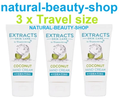 3 x Superdrug Extracts Coconut Travel Hand Cream 30ml 💥🎅🎄🎁💥