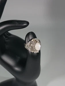 Natural Moonstone Poison Ring Handmade Secret Box Ring Size 6.75 925 Silver 6gr. - Picture 1 of 5