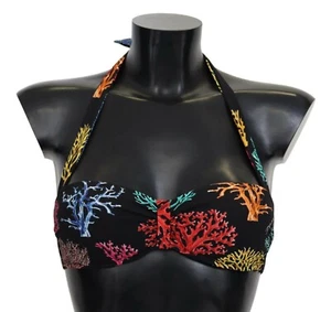 DOLCE & GABBANA Bikini Tops Black Corals Print Swimsuit Beachwear IT1 / XS $300 - Picture 1 of 8