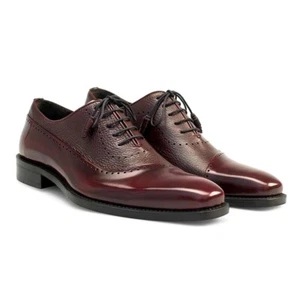 Mezlan Postdam Genuine Leather Dress Shoes Deerskin Lace Up Oxford, Burgundy - Picture 1 of 4