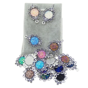 10pcs Mix Retro Silver Alloy Cameo Setting Charms Faux Druzy Gem Pendant 30*20mm - Picture 1 of 5