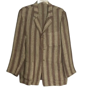 Michel Axel Men's Blazer Sport Coat Size 52 Vintage Brown Green Striped Euro Y2K - Picture 1 of 9