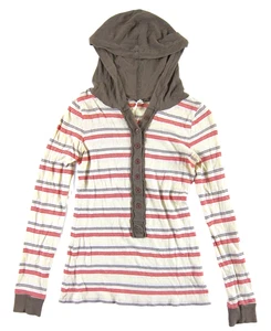 Vintage Free People 100% Baumwolle Jersey Streifen Kapuze Langarmshirt Damen S - Bild 1 von 4