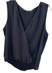 APT9 Ladies Vest L Black Rhinestone Criss Cross Front Solid Longer Circle Back - Picture 1 of 3