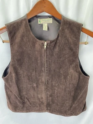 Chaleco vintage de cuero Marsh Landing marrón con cremallera PM Foto 1 de 4