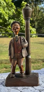 ANRI Hand Carved Bar Set Drunk Man Lamp Post Corkscrew & Bottle Opener - Picture 1 of 13