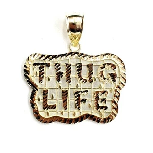 New 10k yellow Gold Thug Life word Pendant charm diamond cut fine jewelry 8.3g - Picture 1 of 12