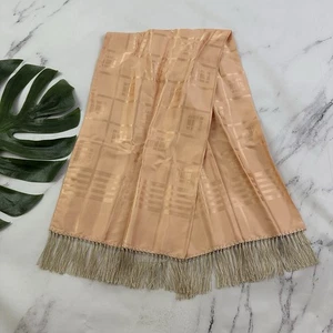 Bufanda envolvente vintage años 70 rosa melocotón satinado flecos ribete rayón geométrico para mujer - Imagen 1 de 7