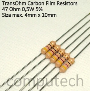 10 pezzi 47 Ohm 0,5W 5% Resistenze a strato di Carbone (NOS) 47Ohm 1/2W - Foto 1 di 1