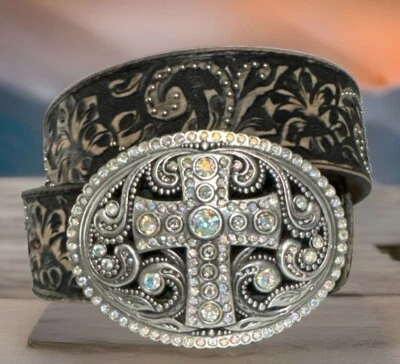 Justin старинный крест с заклепками кожаный ремень размер 30 новый с Ярлыками C20553 список $78 - Изображение 1 из 4