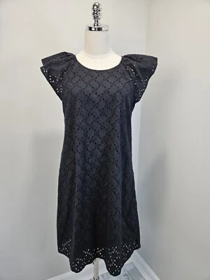 Hatley Womens Kaia Eyelet Black Dress Medium Cap Sleeves Pockets - Image 1 of 4