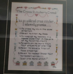 Wood 14x12 Framed Cross Stitch Double Matted "The Cross Stitchers Creed"  - Picture 1 of 2