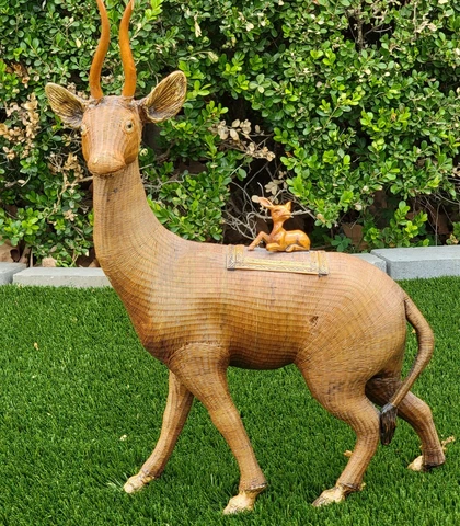 Vintage Shanghai Handicrafts Collection lacquer Wicker Basket Gazelle With Baby Cover