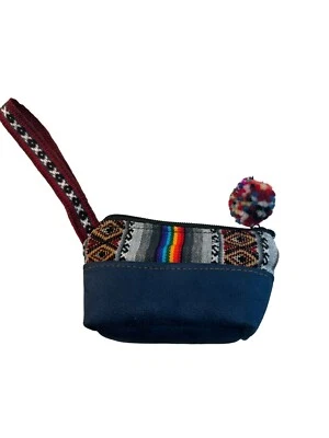 Bolsa de moedas peruana feita à mão estampa de arraia tribal e veludo multicolorida nova - Imagem 1 de 4