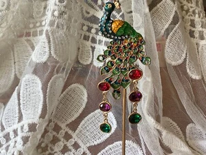 Swarovski swan dangle drop earrings oval red purple green crystals 2" - Picture 1 of 5