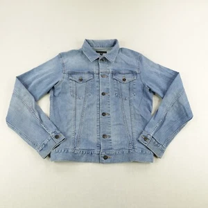 Vintage Uniqlo Jacket Mens Medium Blue Denim Jean Trucker Button Up Flex Coat - Picture 1 of 10