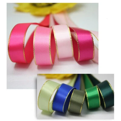 20 Yards Double Face Gold Metallic Edge Satin Ribbon 6mm 9mm - Image 1 of 3