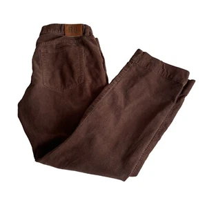 Vintage Y2K Ralph Lauren Straight Leg Corduroy Pants Size 12 Brown Leather Patch - Picture 1 of 6