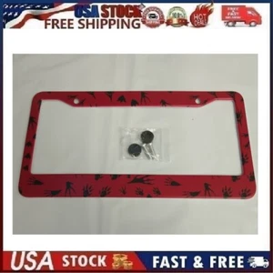 Dinosaur Feet Footprint Aluminum Alloy 2-Hole License Plate Frame Red and Black - Picture 1 of 9