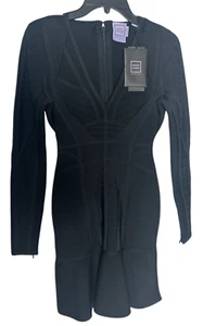 Herve Leger "Luci" $1590 Stretch Dress Brand NEW Size S Small Black by Max Azria - Picture 1 of 15