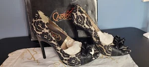 Zapatos de mujer CARLOS SANTANA 11 negros de encaje tacón alto Stiletto Prestige punta abierta - Imagen 1 de 18
