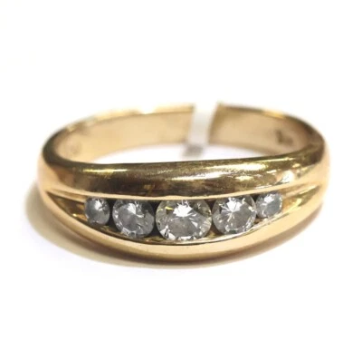 14k Yellow gold NATURAL .74ct round diamond wedding band ring 8.0g size 10.5 - Image 1 of 3