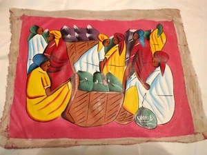 Haitian Unframed Oil On Canvas "Daily Life" Signed by Chamles - Picture 1 of 4