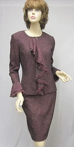 St John Knit NWT Boysenberry Burgundy Shimmer Jacket Skirt SUIT SZ 2 4 RT $1990 - Picture 1 of 7