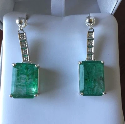 Enormes pendientes colgantes de platino y diamantes naturales de Zambia de 20 quilates de platino y SS Foto 1 de 4