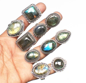 Wholesale Lot Labradorite Gemstone Ring Lot 925 Sterling Silver Plated Rings - Picture 1 of 5