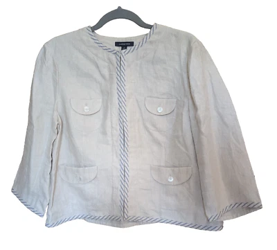 NWT Lands End Jacket Blazer Women 16P Beige Linen Coastal Nautical Office Corp - Image 1 of 4