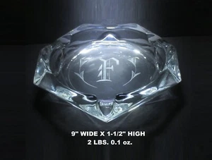 LOW PRICE! 9" ART DECO! EXECUTIVE CRYSTAL HAND ETCHED MONOGRAM "F" CIGAR ASHTRAY - Picture 1 of 15