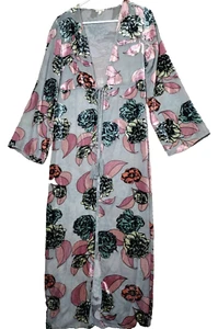 En Creme Size S Open Cardigan W/Velvet Flowers Boho Hippie Shirt Beach Cover Up - Picture 1 of 11
