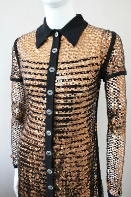 JEAN PAUL GAULTIER Maille stripe cotton bronze sequin dress set VTG 90s IT40 UK8 - Image 1 of 4