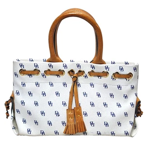DOONEY & BOURKE Signature Print Leather Tassel Satchel White Navy Blue - Bild 1 von 16