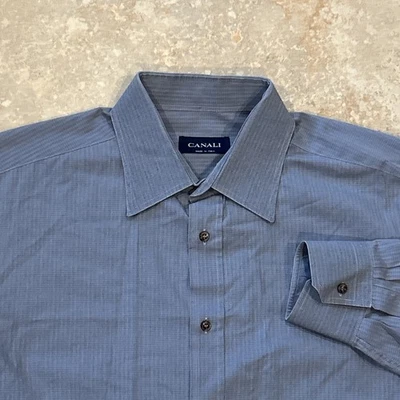 Canali Dress Shirt Mens 43-17 Blue Long Sleeve Button Cotton Italy Preppy Formal - Image 1 of 4